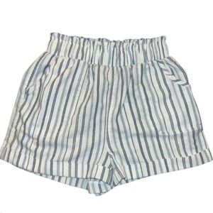No Comment Women’s Medium White & Blue Striped High-Waisted Paperbag Shorts